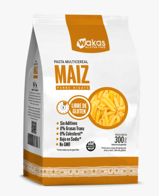 Fideos Wakas Maiz Penne Rigatti 12U X 300Grs